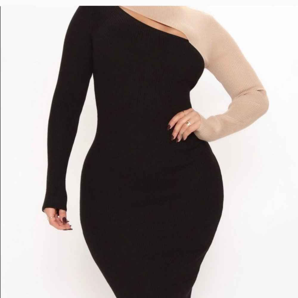 Fashion Nova NWT Colorblock Sweater Dress - Black & Cream - 1X